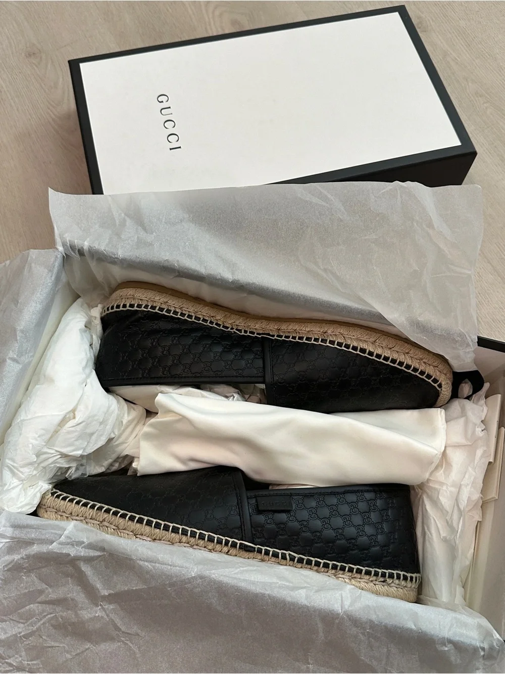 Gucci Men’s Black Leather Espadrille Slip-On